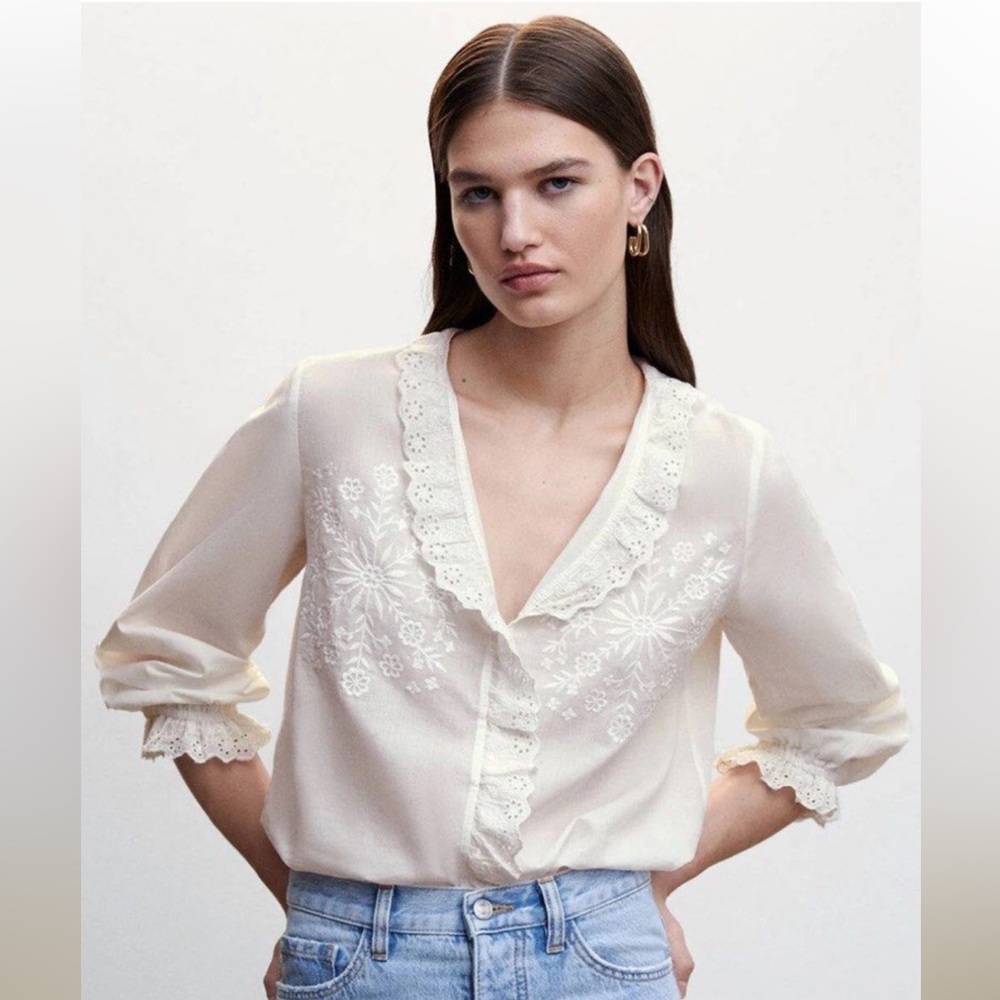 MANGO 100% Cotton Embroidered Blouse